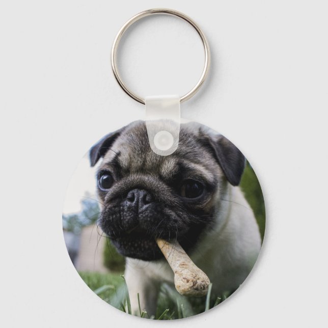 Chaveiro Foto e nome personalizados do cão Pug (Frente)