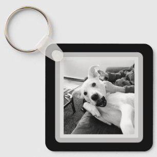 Chaveiro Foto Engraçada de Feliz Cão B & W Fotografia