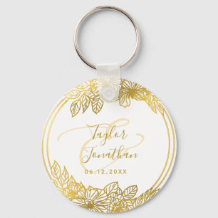 Chaveiro Foto Personalizada: Casamento Chic Dourado Flores