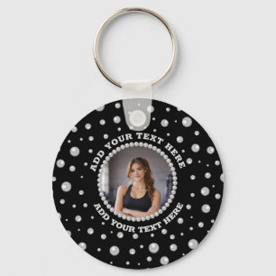 Chaveiro Foto Personalizada com Círculo de Pérolas em Preto