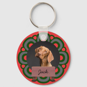 Chaveiro Foto personalizada de cachorro de Natal verde