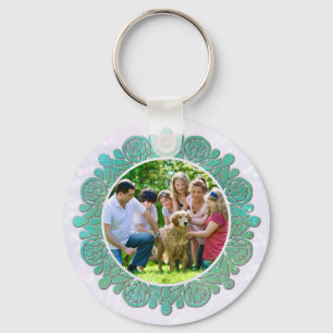 Chaveiro Foto Personalizada de Família com Mandala Turquesa