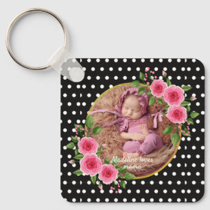 Chaveiro Foto personalizada Dia da Mãe da Bolinhas Branca P