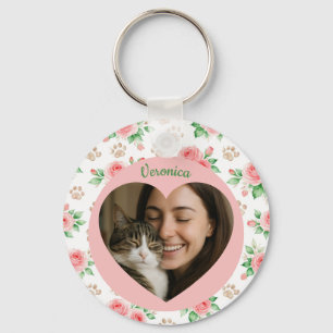 Chaveiro Foto Personalizada do Coração & Aquarela Floral