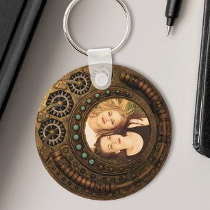 Chaveiro Foto personalizada e engrenagens de metal embutido