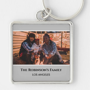 Chaveiro Foto Personalizada em Moldura Cinza com Textos