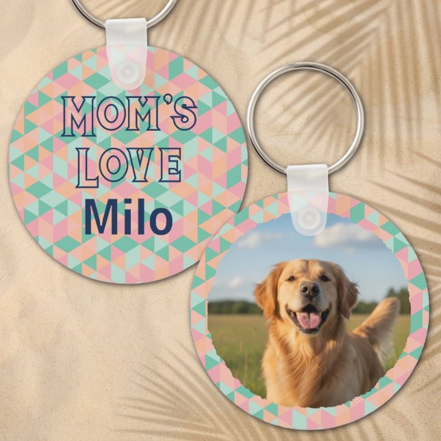 Chaveiro Foto Personalizada & Nome Mãe de Cachorro Geométri (Criador carregado)