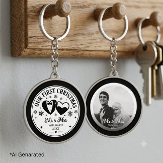 Chaveiro Foto personalizada preto e branco elegante primeir