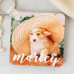 Chaveiro Foto personalizada simples e russa moderna<br><div class="desc">Este design simples e clássico é composto por uma tipografia cursiva divertida e adiciona uma foto personalizada do seu animal de estimação.</div>