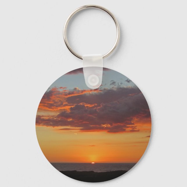 Chaveiro Foto Sunset Pacific Ocean Bright Orange Sky Beach (Frente)