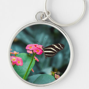 Chaveiro Fotografia de Borboleta em Flor Rosa