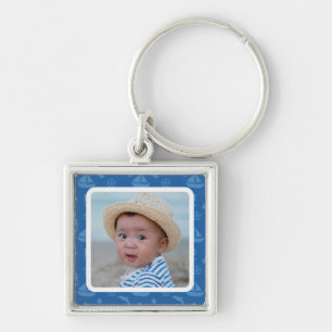 Chaveiro Fotomontagem Náutica Azul Personalizada para Bebê 