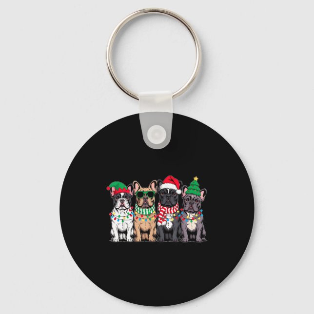 Chaveiro Four French Bulldog Dogs Christmas Funny Santa Rei (Frente)