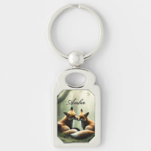 Chaveiro Fox Cuddle in Misty Forest Personalizado
