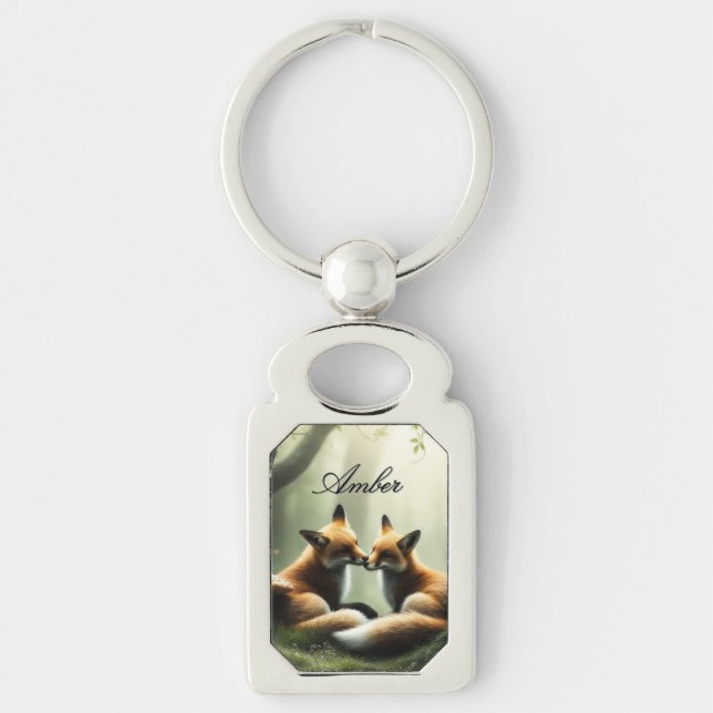 Chaveiro Fox Cuddle in Misty Forest Personalizado (Frente)
