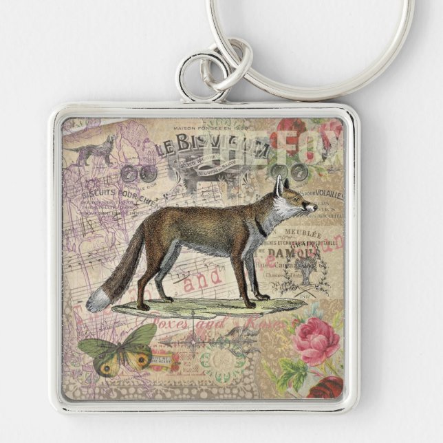 Chaveiro Fox Wildlife Vintage Animal Illustration (Frente)