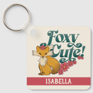 Chaveiro Foxy Cute com Flores Nome Personalizado