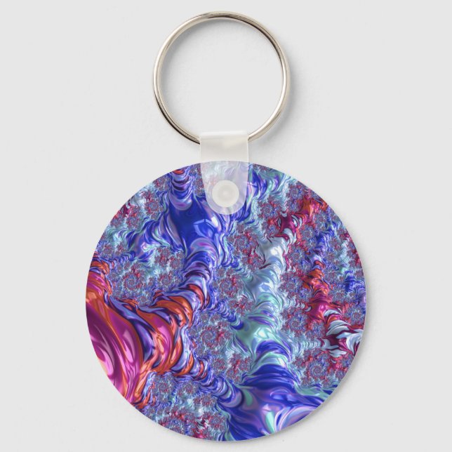 Chaveiro Fractal Abstrato digital de trippy Groovy colorido (Frente)