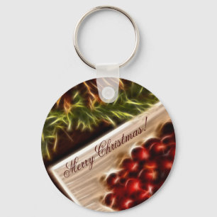 Chaveiro Fractal Cranberry Natal com texto personalizável