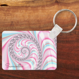 Chaveiro Fractal Espiral De Canas Azuis Cor-de-Rosa Pastel