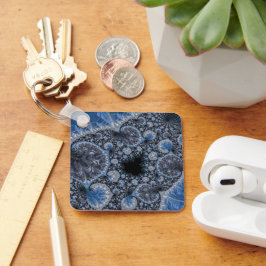 Chaveiro Fractal Intricista Azul-abstrato e Preto