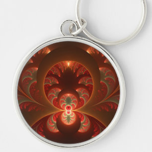 Chaveiro Fractal Vermelho Laranja Moderno Abstrato Luminoso