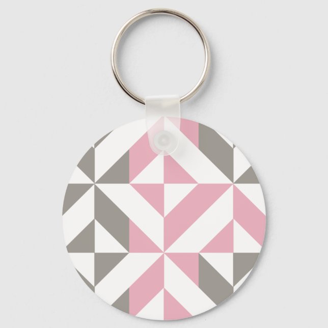 Chaveiro Framboesa rosa e ZigZag geométrica prateada (Frente)