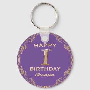 Chaveiro Frame de Glitter Roxo e Dourado do primeiro aniver