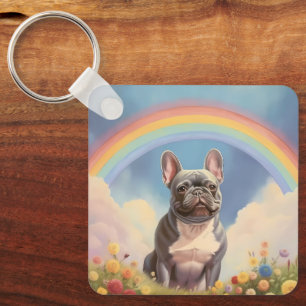 Chaveiro Francês Buldogue Custom Dog Name Rainbow Frenchie
