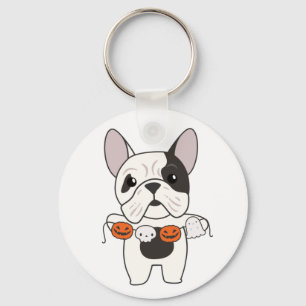 Chaveiro Francês Buldogue Feliz Cachorro de Halloween Costu