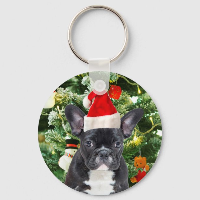 Chaveiro Francês Bulldog Ornamento de Árvore de Natal Snowm (Frente)