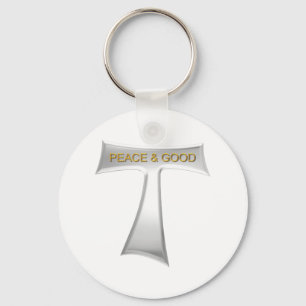 Chaveiro Franciscan Tau Cross Peace e Good Silver & Dourado