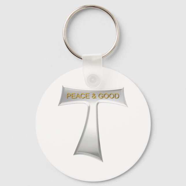 Chaveiro Franciscan Tau Cross Peace e Good Silver & Dourado (Frente)