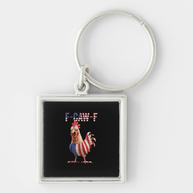 Chaveiro Frango F-Caw-F Engraçado Bandeira dos EUA F-Caw-F  (Frente)