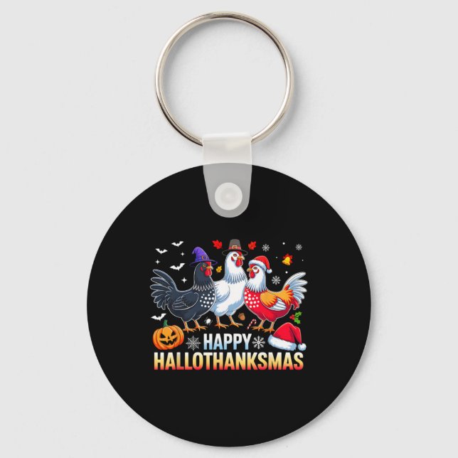 Chaveiro Frango Feliz Hallothanksmas Funny Halloween Ação d (Frente)