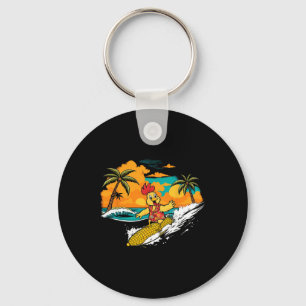Chaveiro Frango Retro Surfando Milho Arte Tropical Havaiana