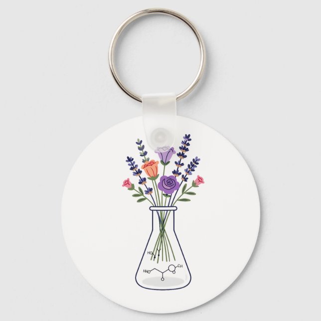 Chaveiro Frasco de Química Botânica com Lavanda e Rosa A (Frente)