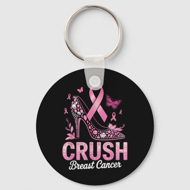 Chaveiro Friso rosa da consciência do Cancer de mama esmaga (Frente)