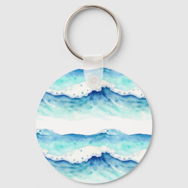 Chaveiro Fronteira de Ondas do Oceano em Aquarela (Frente)