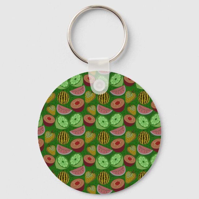 Chaveiro Fruta tropical sem costura e fundo verde (Frente)