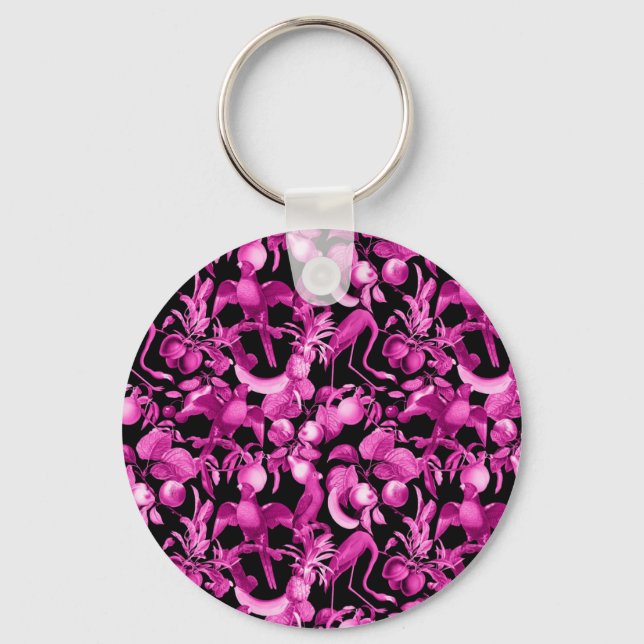 Chaveiro Frutas Cor-de-Rosa e Flamingos Estampado (Frente)
