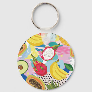 Chaveiro Frutas Tropicais, Padrão De Vintage Invisível.