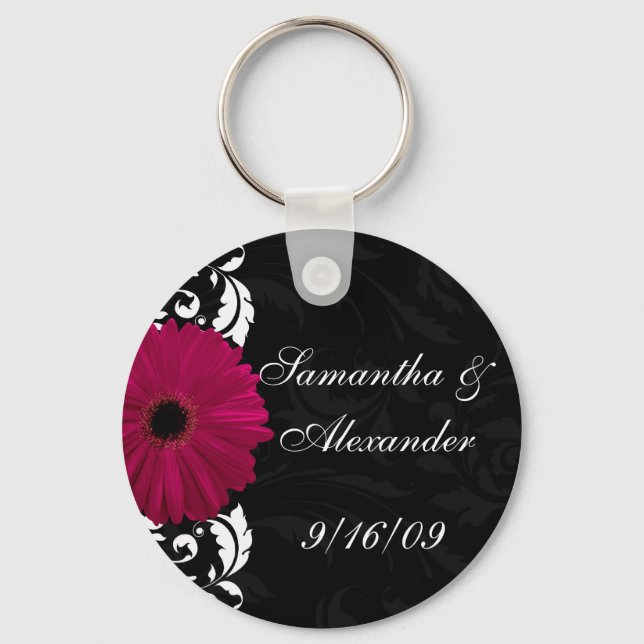 Chaveiro Fuchsia Scroll Gerbera Daisy w/Black and White (Frente)
