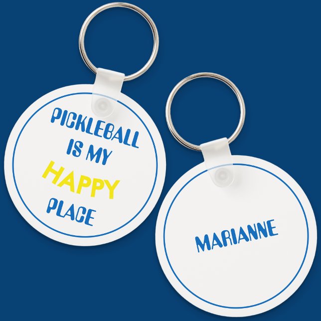 Chaveiro Fun Retro Pickleball Is My Happy Place (Blue Pickleball Keyring)