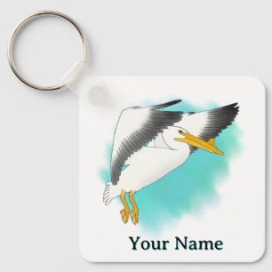 Chaveiro Fundo Azul de Pelicano Personalizado