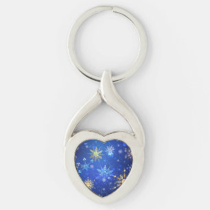 Chaveiro Fundo Azul XMAS com Flocos de Neve Ouro