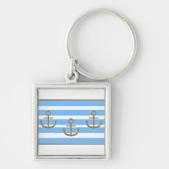Chaveiro fundo branco azul da âncora dourada (Frente)