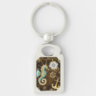 Chaveiro Fundo de madeira com cavalo de mar mecânico