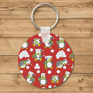 Chaveiro fundo de pinguins de Natal
