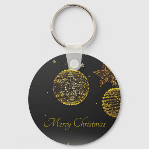 Chaveiro Fundo preto com bolas e estrelas de Ouro